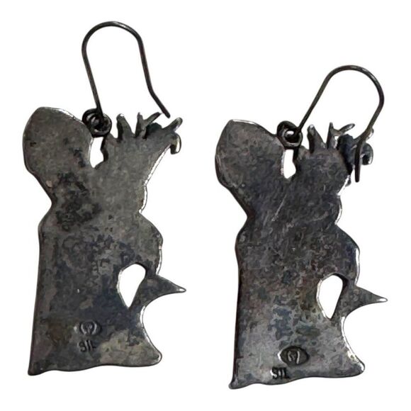 Vintage Signed Sterling Silver Bird & Woman Ambiguous Pelican Cockatoo Earrings - Picture 5 of 8
